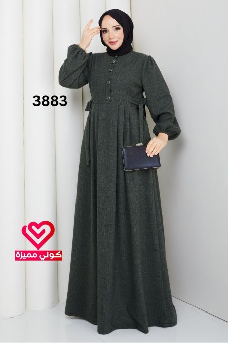 فستان ربيعي 3883 زيتي