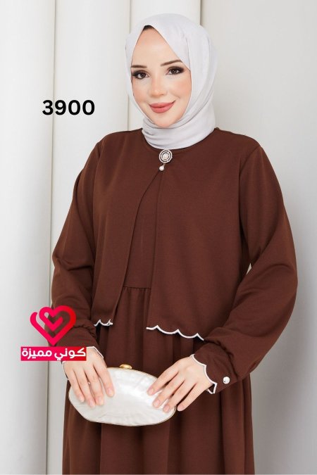 فستان قطعتين 3900 بني