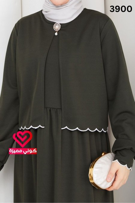 فستان قطعتين 3900 زيتي