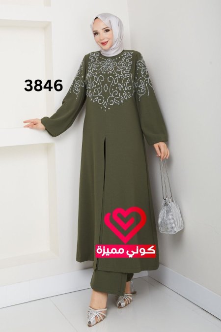 طقم بنطلون 3846 زيتي