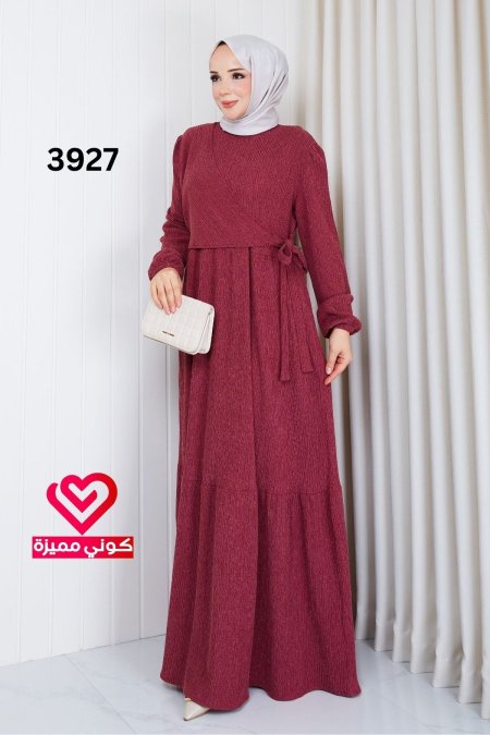 فستان خريفي 3927 خمري