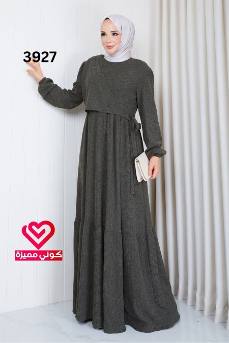 فستان خريفي 3927 زيتي