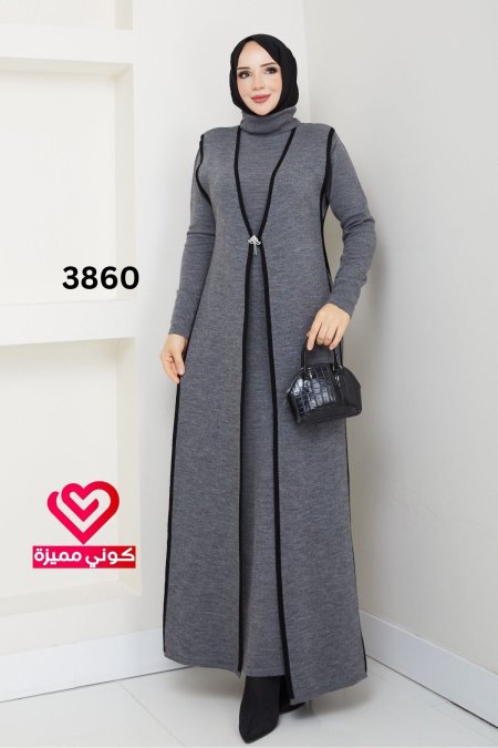 فستان قطعتين 3860 رمادي