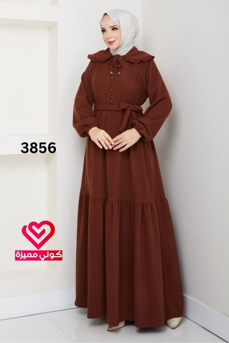 فستان خريفي شتوي 3856 بني