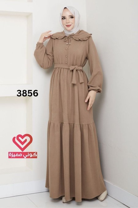 فستان خريفي شتوي 3856 بيج