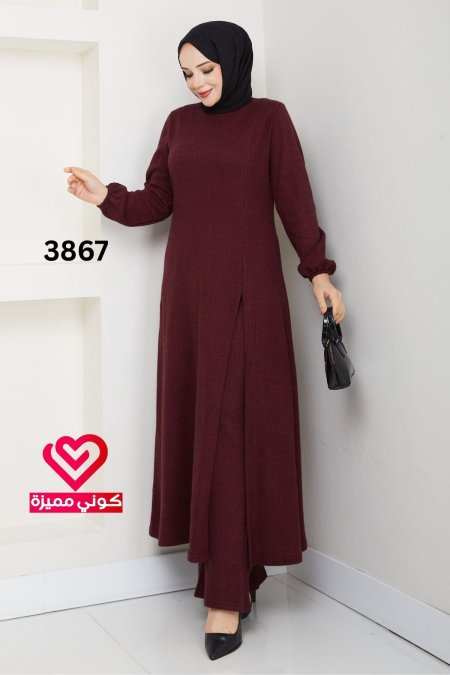 طقم خريفي شتوي 3867 خمري