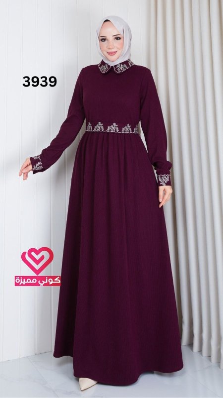 فستان خريفي 3939 عنابي