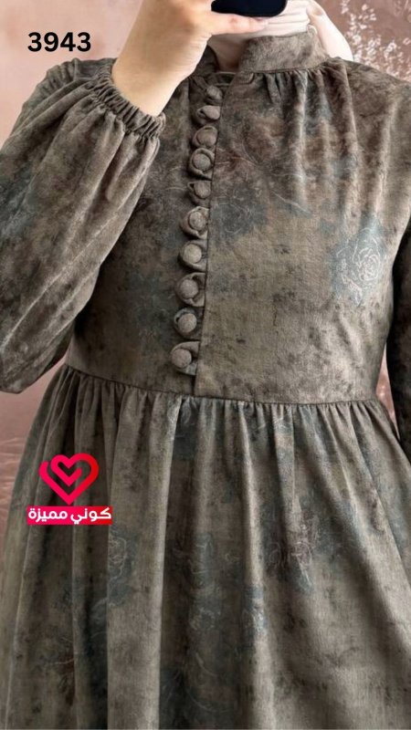 فستان مخمل 3943 زيتي فاتح