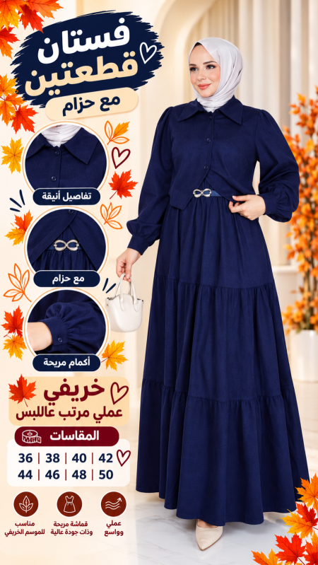 فستان قطعتين 3938 كحلي