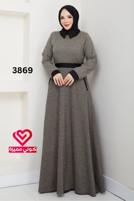 فستان شتوي 3869 بيج
